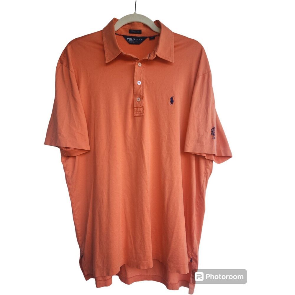 Polo Golf Ralph Lauren Shirt Men Large Vintage Lisle Orange Solid Pima Pony